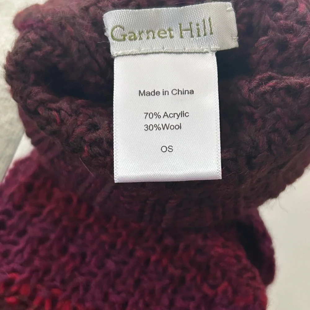 New In Package Garnet Hill Raspberry Wool Blend Knit Fingerless Gloves OS